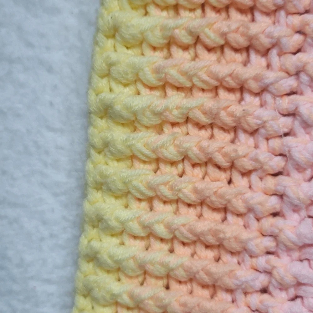 Handmade Crochet Blanket Heavy Chunky Pastel Rainbow Gradient Soft Cozy 50x71